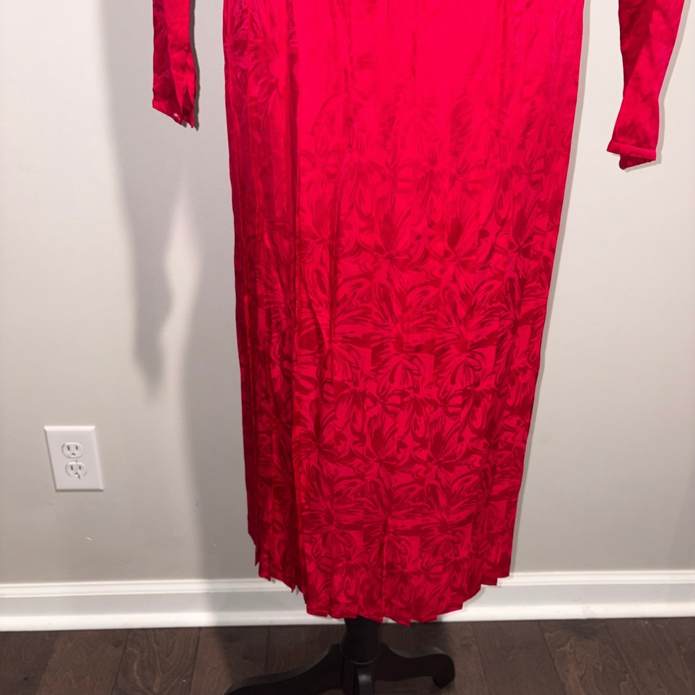 Vintage Silk Jacquard Midi Dress 80s Mob Wife Women 10P Red Argenti Petites - Picture 10 of 11